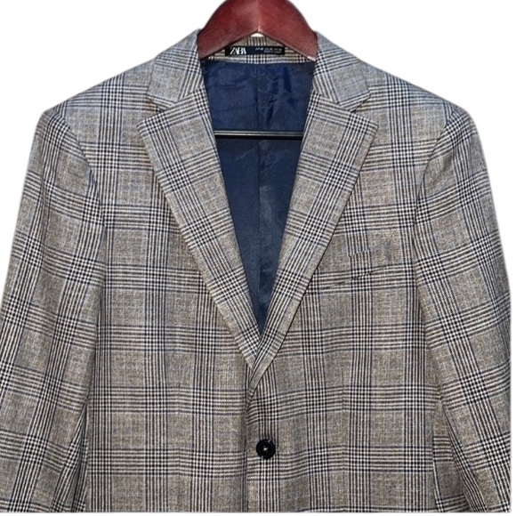 New Zara Mens Blazer Jacket Glen Plaid Double Back Vents Size 38 NWOT - Picture 3 of 15